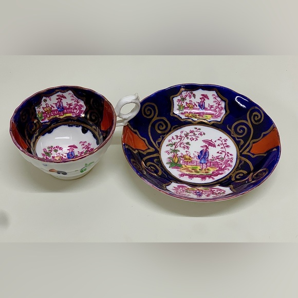 19th Century Antique Gaudy Welsh CHINOISSERIE Pattern Cup & Saucer Tea Set - Picture 9 of 15